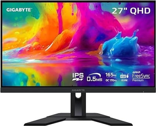 GIGABYTE M27Q 27" Rev 2.0 165Hz 1440P -KVM Gaming Monitor, 2560 X 1440 SS IPS Display, 0.5ms (MPRT) Response Time, 92% DCI-P3, HDR Ready, FreeSync Premium, 1x Display Port 1.2, 2x HDMI 2.0, 2x USB 3.0