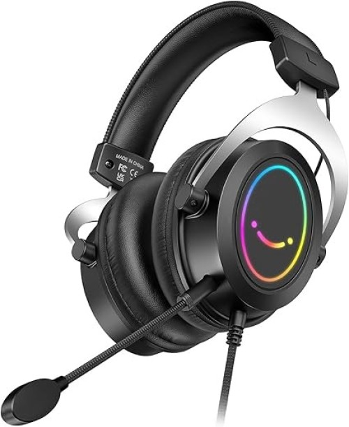 FIFINE RGB Gaming Headsets,Comfortable Over-Ear Headphones With Microphone,Wired Audio Jack Connection,Leather Passive-Noise-Cancelling Earcups,for PC PS4 PS5 Xbox Gamer Ampligame H3