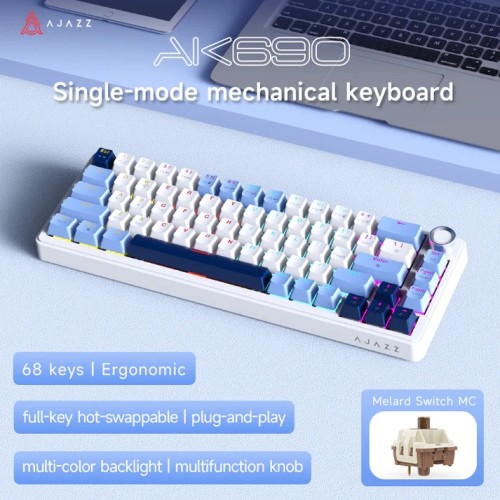 AJAZZ AK690 68-Key Wired Mechanical Keyboard – Maillard Switch Purple-White
