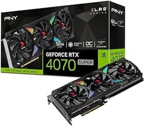 PNY GeForce RTX™ 4070 Super 12GB XLR8 Gaming VERTO™ Epic-X RGB™ OC Triple Fan Graphics Card DLSS 3 (NVIDIA GeForce SFF-Ready, ARGB, 192-bit, PCIe 4.0, GDDR6X, HDMI/Display, Supports 4k, 2 Slot)