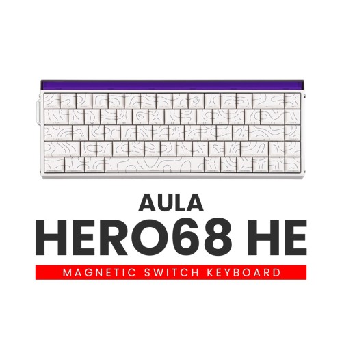 AULA HERO 68 HE Hall Effect Magnetic Switch Gaming Keyboard – White Topographic