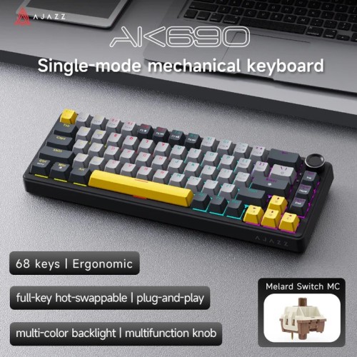 AJAZZ AK690 68-Key Wired Mechanical Keyboard – Maillard Switch Black Gray Yellow