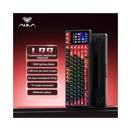AULA L99 Smart Screen Mechanical Keyboard(Trasnparent Red+ Black) – Wireless Tri-Mode BT/2.4G/USB-C, RGB, Knob Control Gaming Keyboard
