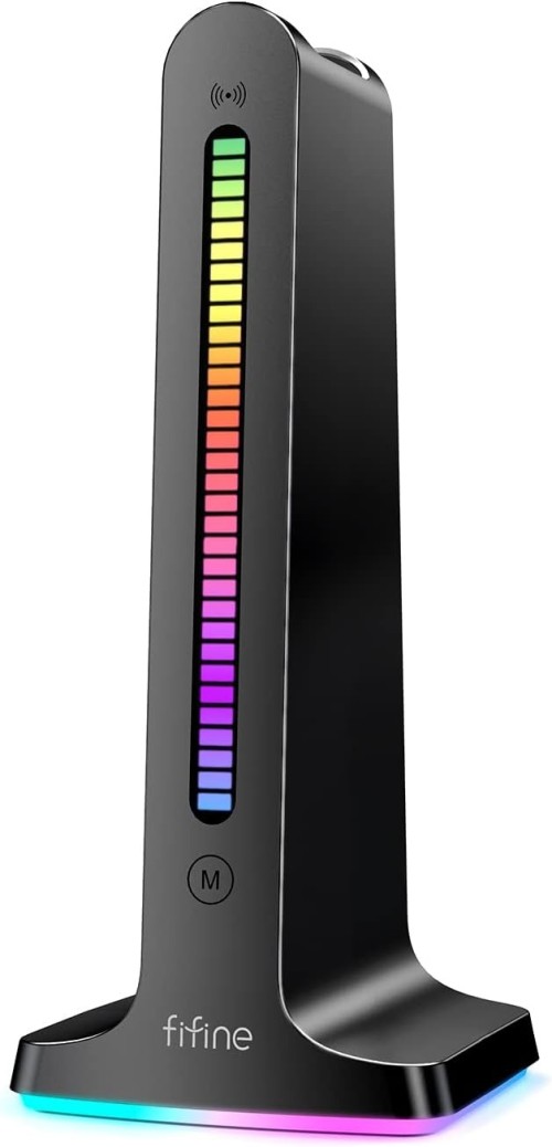 FIFINE Gaming Headset Stand-RGB Headphones Stand Holder PC Computer Desktop Accessories With 2 USB Ports For Gamer, With Solid Base, Sound Light Sync, Light Control Keys-AmpliGame S3