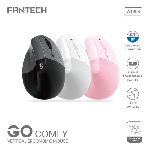W195R GO Comfy Vertical Ergonomic Wireless & Bluetooth Mouse
