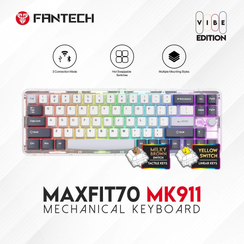 Fantech Maxfit70 MK911 Wireless 65% Mechanical Gaming Keyboard – Epic Greyscale (Brown Switch)
