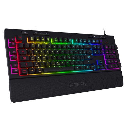 Redragon K512 SHIVA RGB Membrane Gaming Keyboard With Multimedia Keys, 6 Extra On-Board Macro Keys, Dedicated Media Control, Detachable Wrist Rest