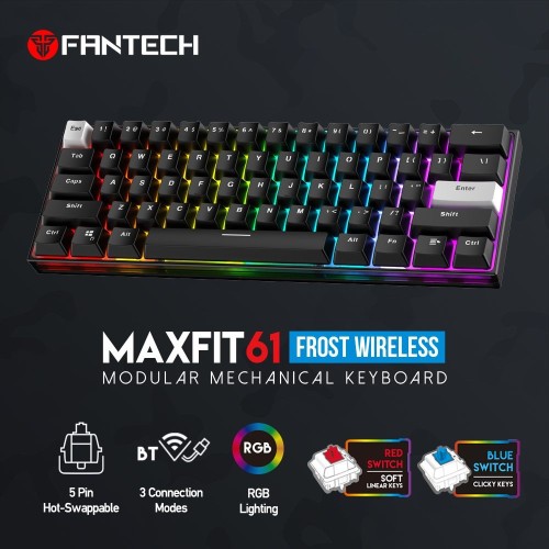 MAXFIT 61 MK857 Frost Wired Modular Mechanical Keyboard – Black (Red Switch)