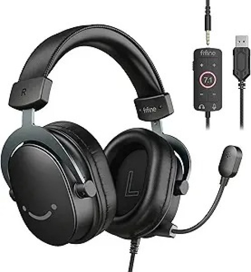 FIFINE AmpliGame H9 Wired Gaming Headset With 7.1 Surround Sound, USB & 3.5mm Compatibility, Detachable Microphone, Control Box, Passive Noise Cancellation, Over-Ear Design, Black