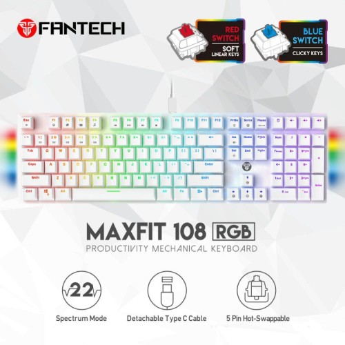 Fantech Maxfit108 MK855 White RGB Hot-Swappable Wired Mechanical Keyboard (Blue Switch)