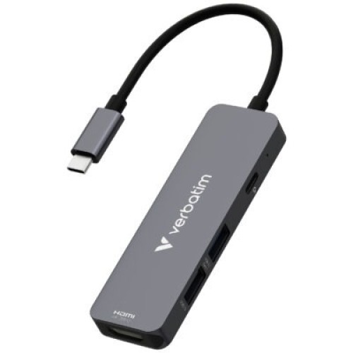 Verbatim USB-C 4-Port Hub (4K HDMI, USB 3.0, 60W PD) – Compact & Universal