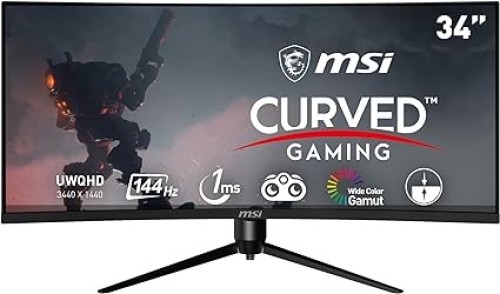 MSI Optix MAG342CQR 1500R Curvature 21:9 Aspect Ratio Narrow Bezel 1ms 3440 X 1440 (UWQHD) 144Hz Refresh Rate Tilt/Swivel/Height/Pivot Adjustment 34" AMD Freesync Gaming Curved Monitor, Black