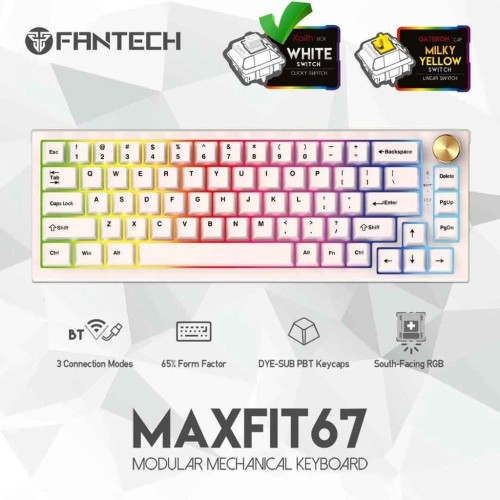 Fantech MAXFIT67 White RGB Modular Wireless Mechanical Keyboard – Kailh Box White Switch