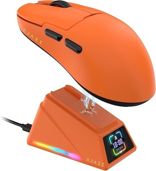 AJAZZ AJ159 APEX Wireless Gaming Mouse With Magnetic Charging Base, 42K DPI, 8K Polling Rate, And Programmable Buttons(orange)