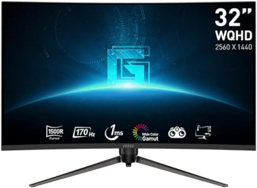 MSI G32CQ5P, 32" Gaming Monitor, 2560 X 1440 (QHD) Curved Gaming Monitor, 1 Ms, 170Hz, FreeSync Premium, 1500R, HDMI, DisplayPort, Tilt, Swivel, Pivot And Height Adjustable