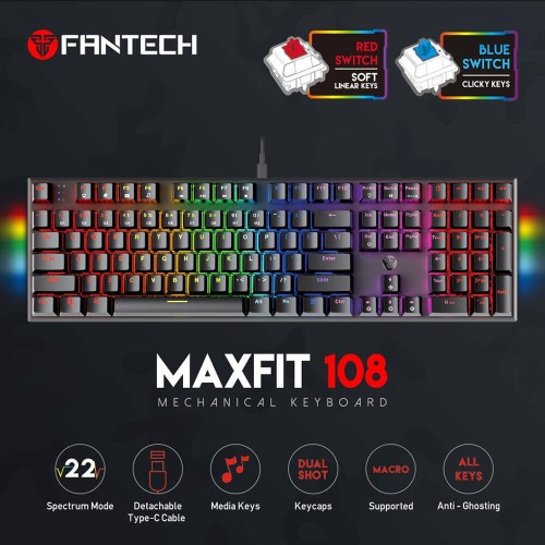 Fantech Maxfit108 MK855 Black RGB Hot-Swappable Wired Mechanical Keyboard (Red Switch)