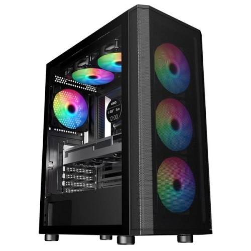 SAMA 3311B ATX Mid-Tower Gaming PC Case – Black With 4 Pre-installed ARGB Fans