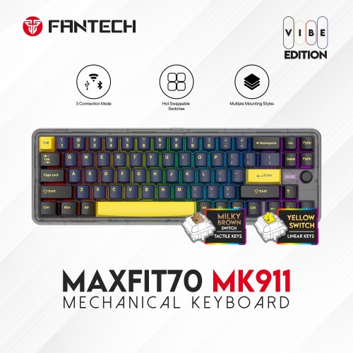 Maxfit70 MK911 Wireless 65% Mechanical Gaming Keyboard (Yellow Switch)