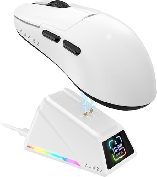 AJAZZ AJ159 APEX Wireless Gaming Mouse With Magnetic Charging Base, 42K DPI, 8K Polling Rate, And Programmable Buttons(white)